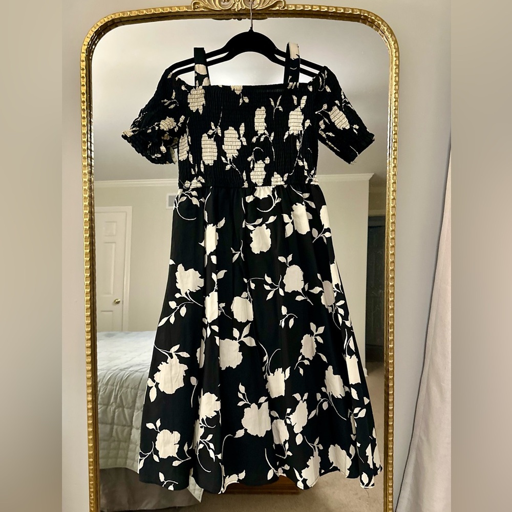 Soft Surroundings Black and White Floral Dress, Women’s Petite L